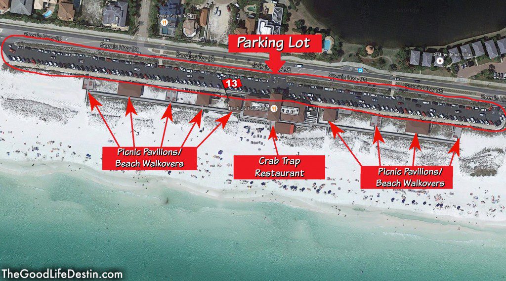 Aerial View of James Lee Park Public Beach Access Destin Florida