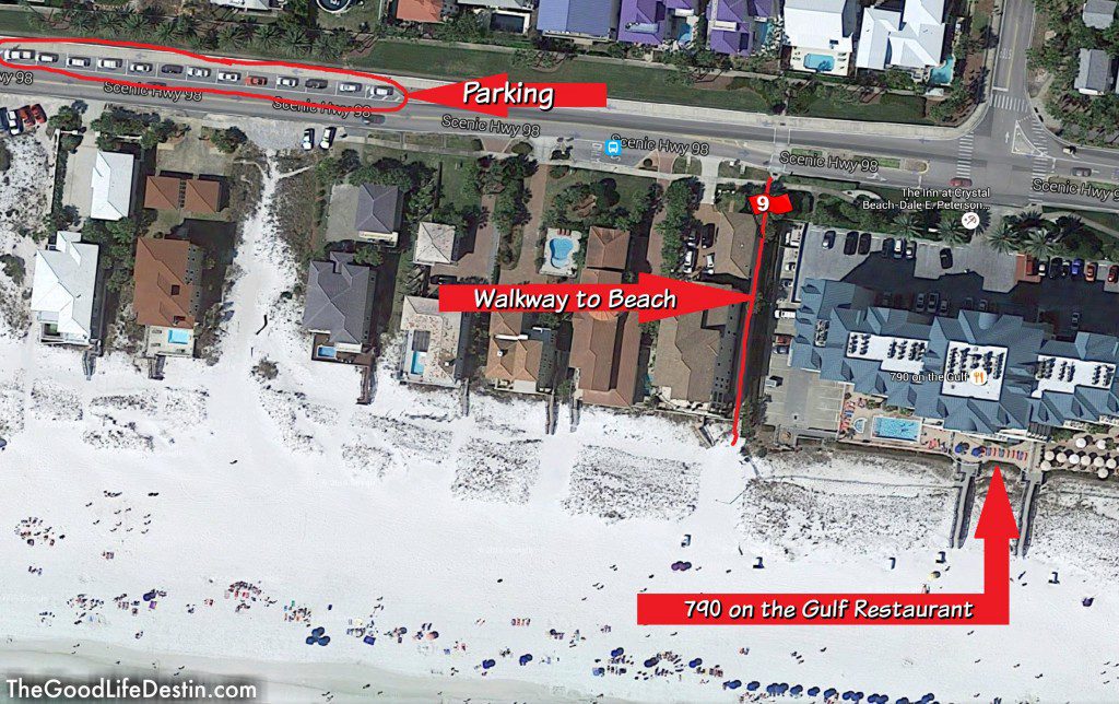 Aerial view of Crystal Beach Drive Public Beach Destin Florida