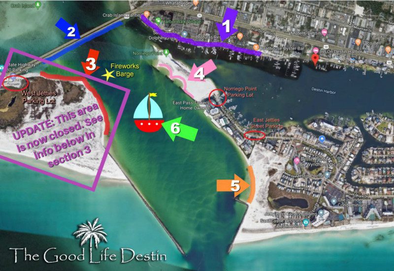 Map of the Destin Harbor Fireworks Viewing Spots