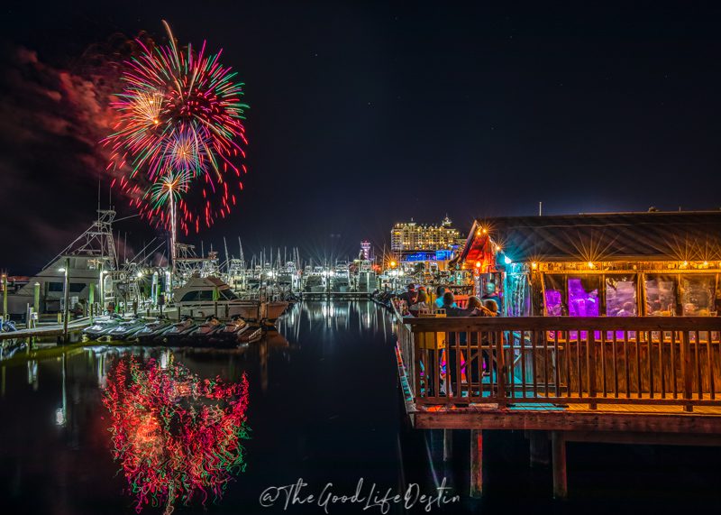 People watching fireworks from the Boathouse Oyster Bar in Destin