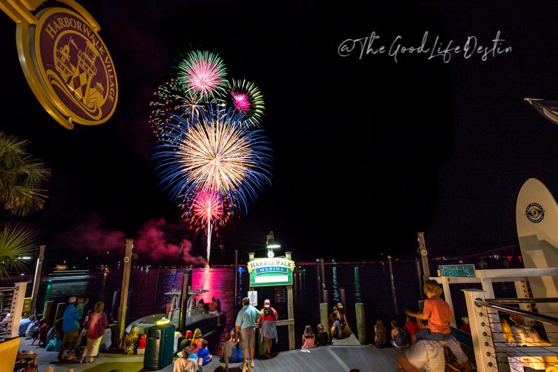 People watching fireworks from the Destin Harbor Docks