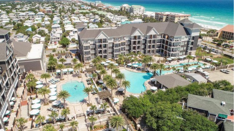 Aerial view of the Henderson Resort Pool and Beach in Destin