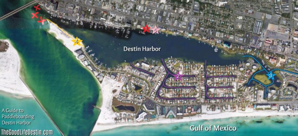 Paddle Board and Kayaking Map of Destin Harbor