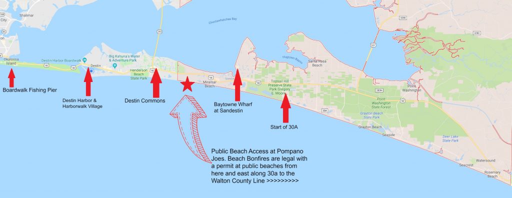 Map of Walton and Okaloosa County in Destin and Miramar Beach Florida