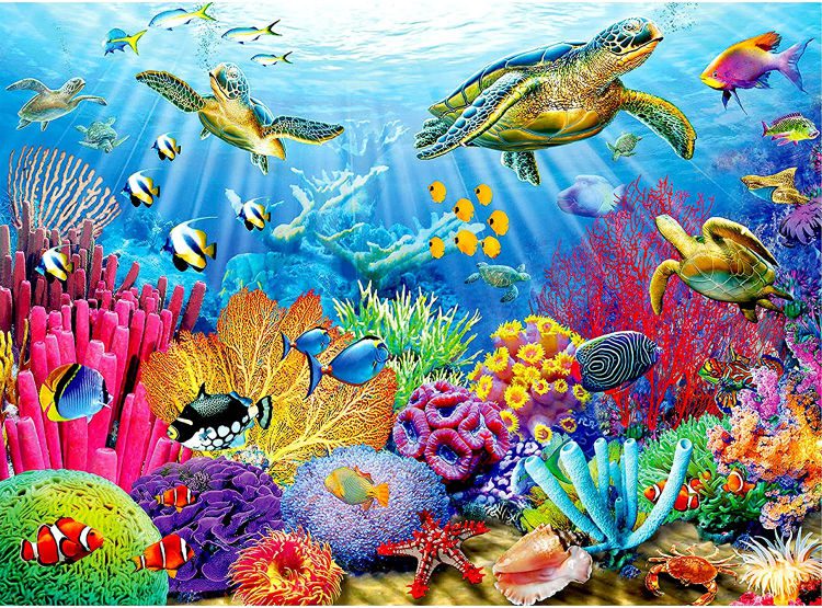 Underwater scene of sea turtles and ocean life