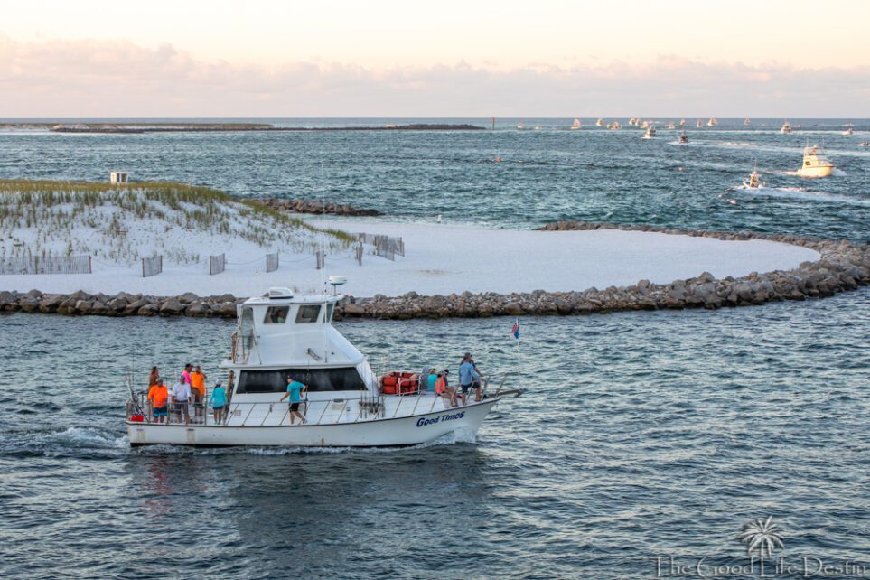 The Good Times Fishing Charter Boat heading out from Destin Harbor