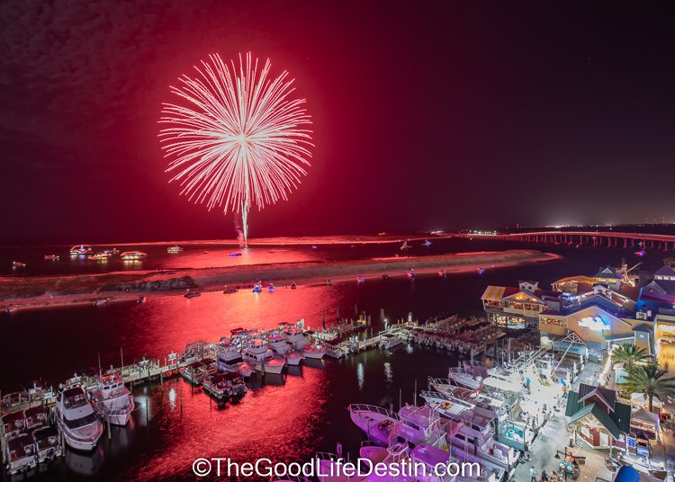 Fireworks exploding over Destin Harbor