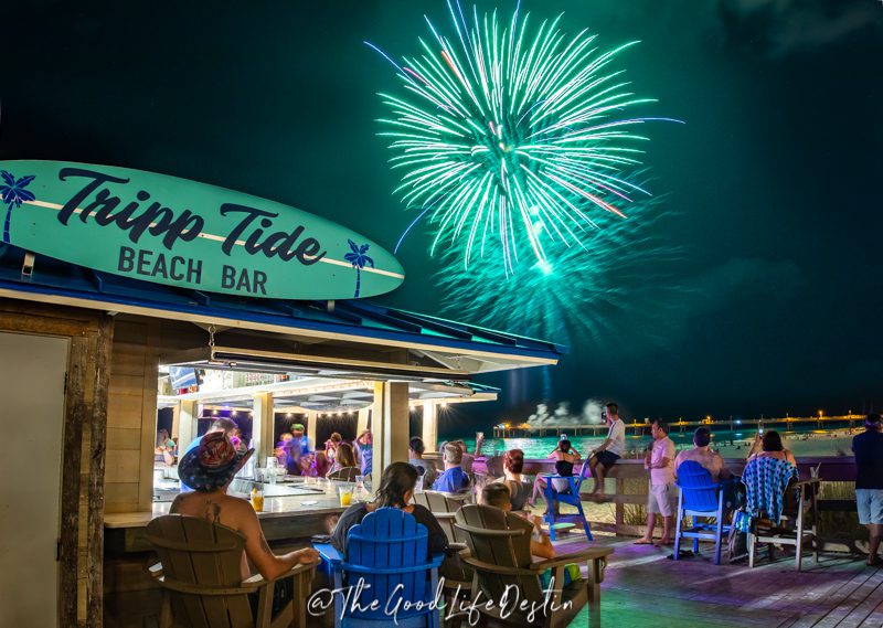 Fireworks at the Okaloosa Island Beach Bar. Summer is the best time to visit Destin to see fireworks on the pier