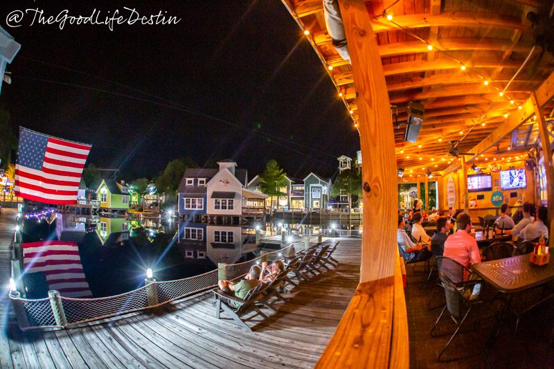 Rum Runners on Baytowne Wharf Lagoon has a fireworks view from their outdoor patio