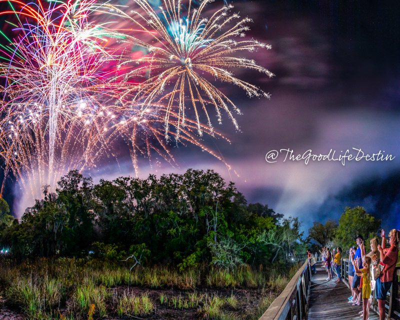 Fireworks from the walkway from Baytowne Wharf to Sandestin Marina