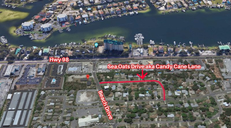 Sea Oats Drive aka Candy Cane Lane in Destin Street Map