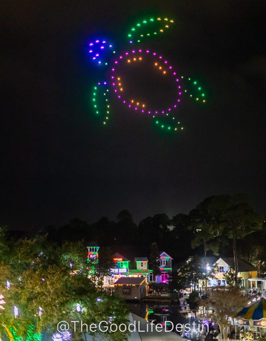 Drones flying over the Village of Baytowne Wharf on New Years Eve