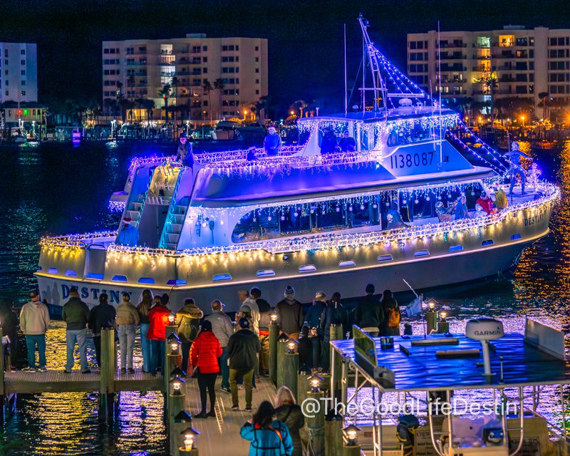 Destiny charter boat in the Destin Christmas boat parade