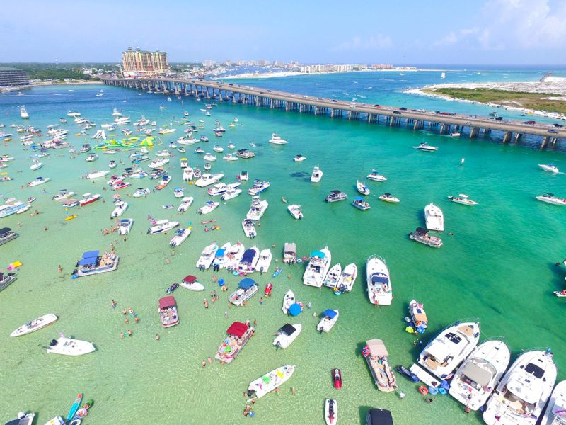 Aerial view of Crab Island in Destin, Florida