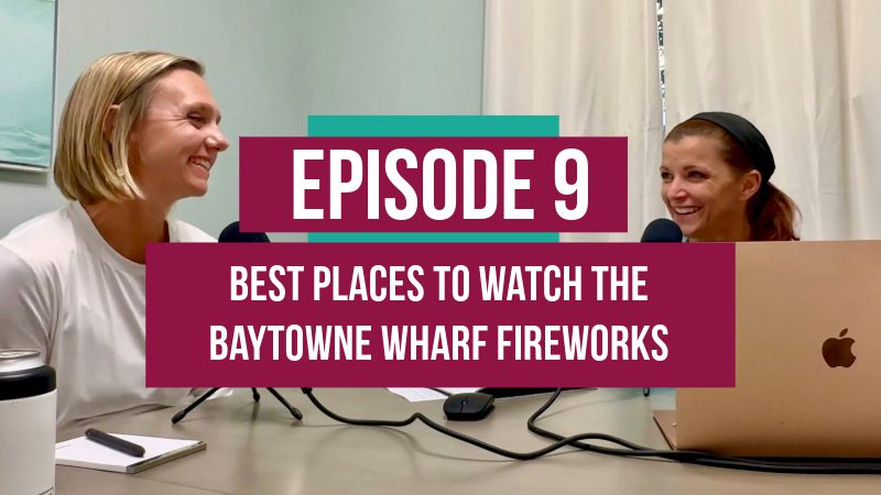 Podcast hosts of the Good Life Destin podcast talking about the Best Places to Watch the Baytowne Wharf Fireworks