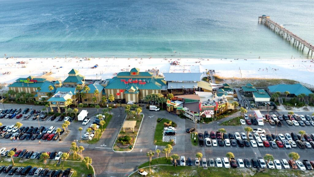 aerial view of the Boardwalk and Beach on Okaloosa Island