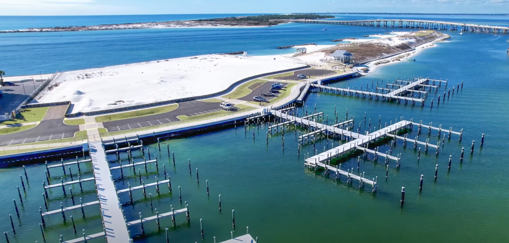 aerial view of the Norriego Point boat docks