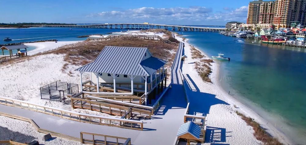 aerial view of restrooms and Boardwalks at Norriego Point