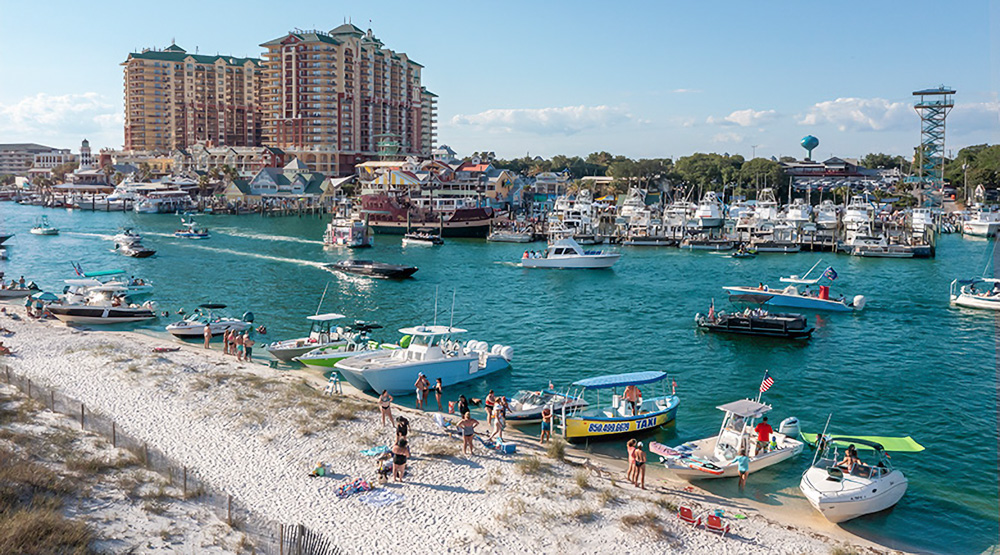 Boats lining the shoreline at Norriego Point beach in Destn Florida