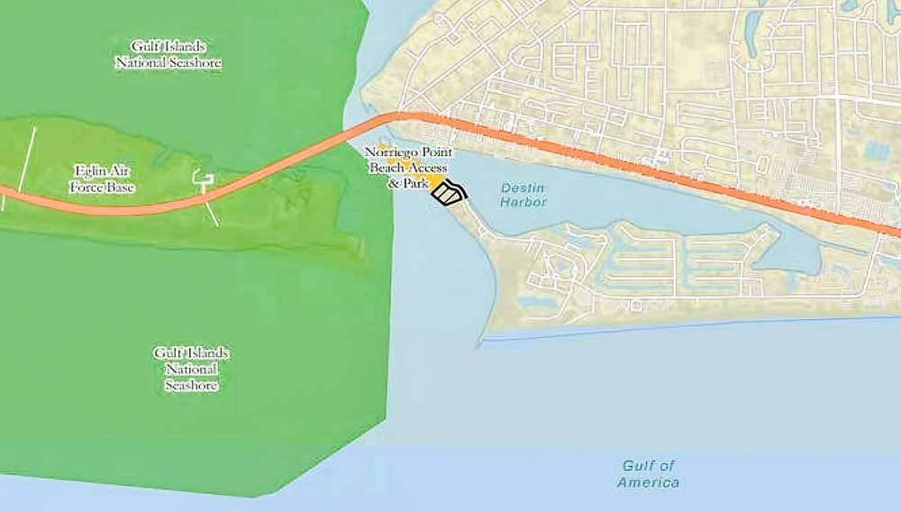 Map showing where Norriego Point is in Destin Florida