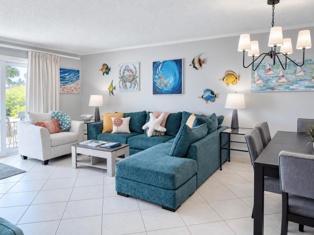 Colorful coastal living room in Destin, FL